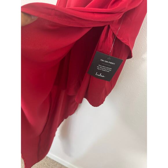 Lulus Red Asymmetrical Wrap Midi Dress Size Small NWT High Low Hem - Picture 5 of 11